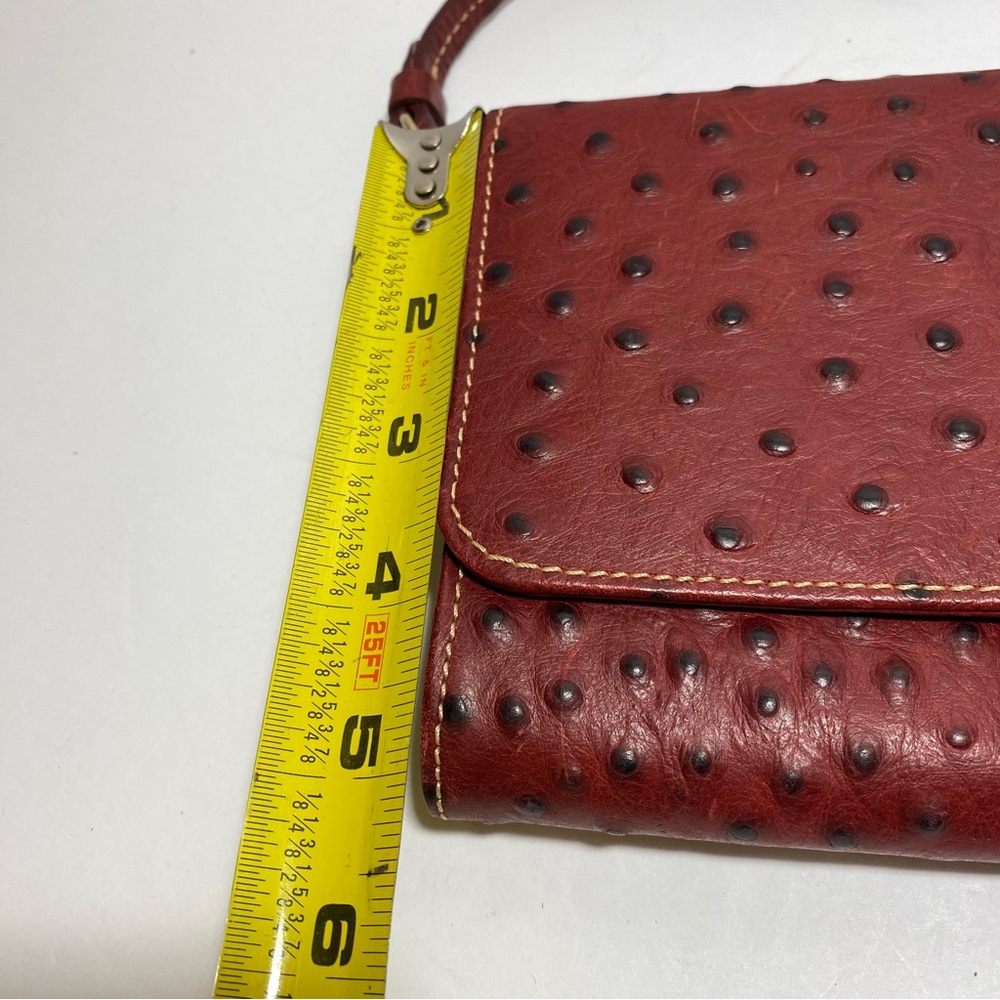 Dooney & Bourke Red Leather Women's Bag  Ostrich Embossed crossbody Clutch Purse - Picture 7 of 16